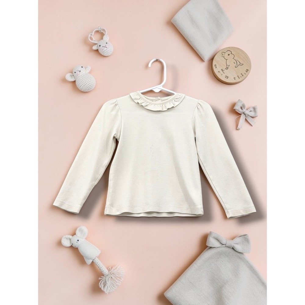 Beaufort Bonnet Co Pima Cotton Ruffle Collar Long Sleeve Top Cream 12-18M